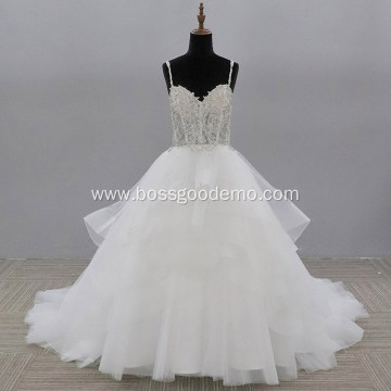 Real 100% actual full beaded puffy plus size floor length white ivory cheap pearl mesh wedding dress white